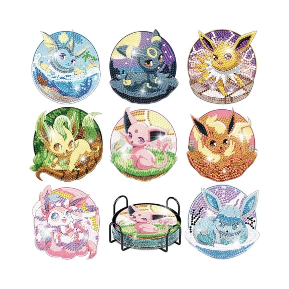 BPPEG Diamond Painting Coasters Kits, 8 Pack Cartoon Diamond Art Coasters,Diamond Art Coasters Kit, Diamond Painting Coasters, Diamond Art Coasters, with Holder