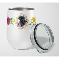 Carolines Treasures CK4178TBL12 Giant Schnauzer Pink Flowers Stainless Steel 12 oz Stemless Wine Glass 12 oz multicolor