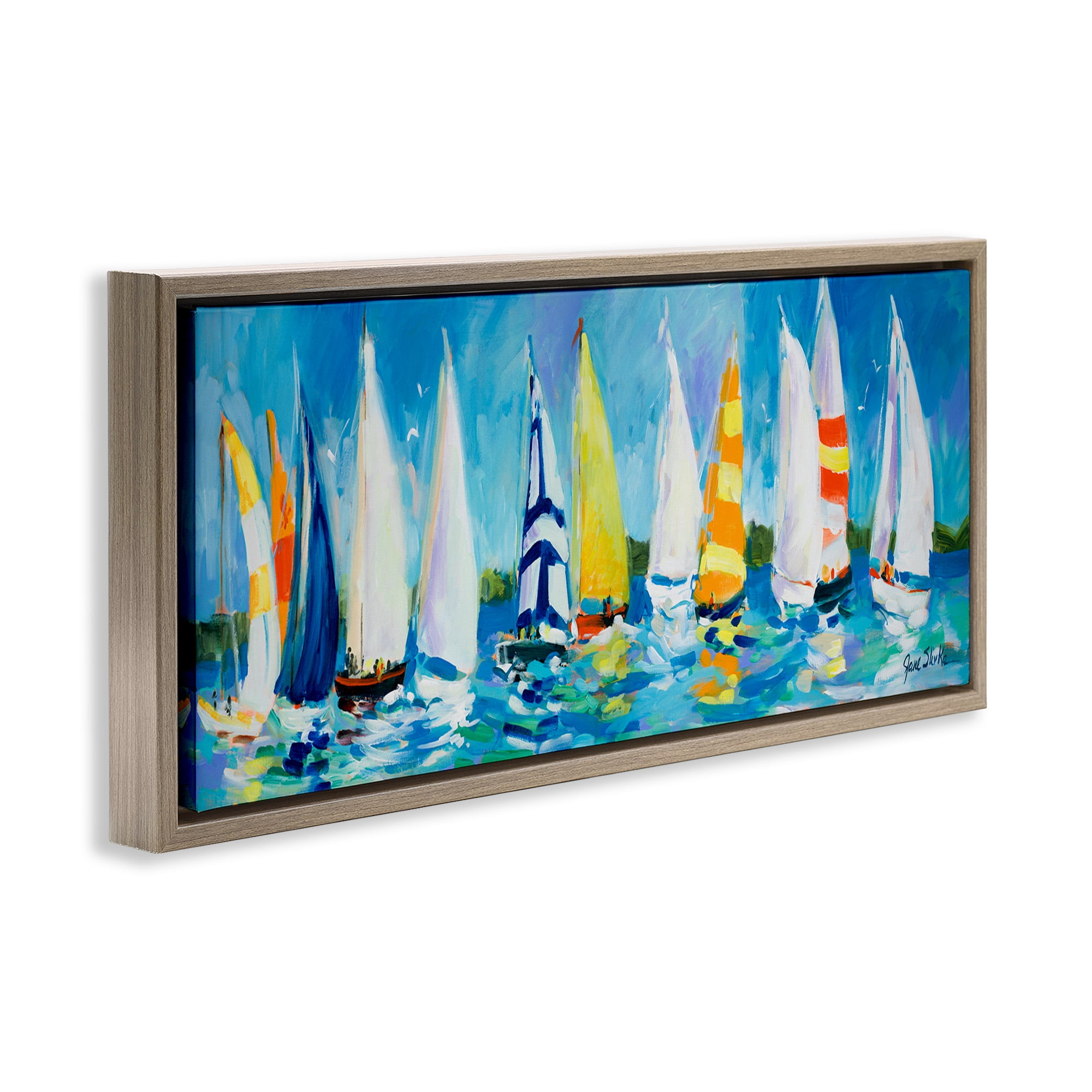 Stupell Industries Regatta Sailboat Fleet Transportation Painting Brown Floater Framed Canvas Art Print Wall Art, 25 x 11