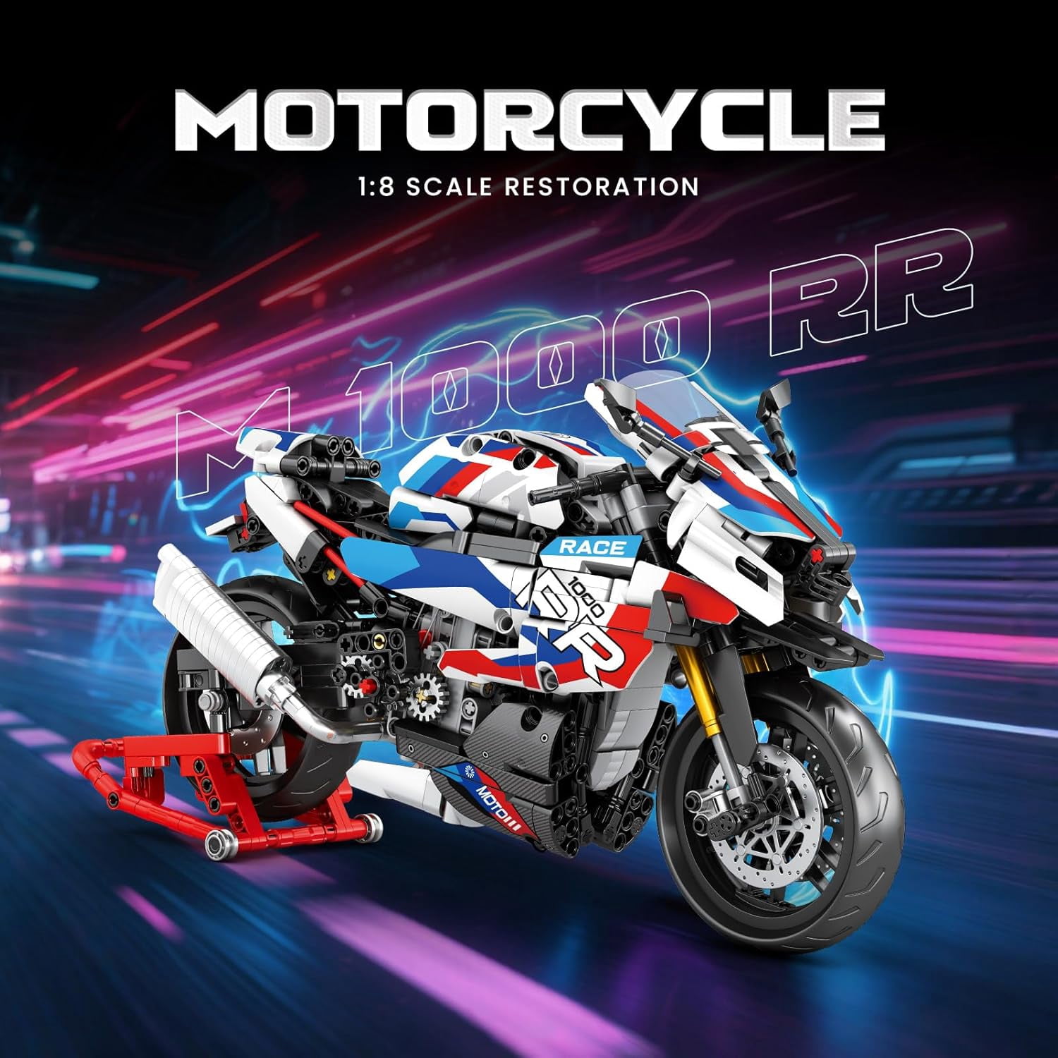 Motorcycle 1000 RR Technic Building Set for Adults, 1:8 Scale Model Kit, 949 PCS Collectible Motorcycle Display Model with Stand, Motorbike