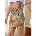 thumbnail image 2 of Multicolor Floral Print Bodycon Mini Skirt Casual Fit Spring Fall, 2 of 3