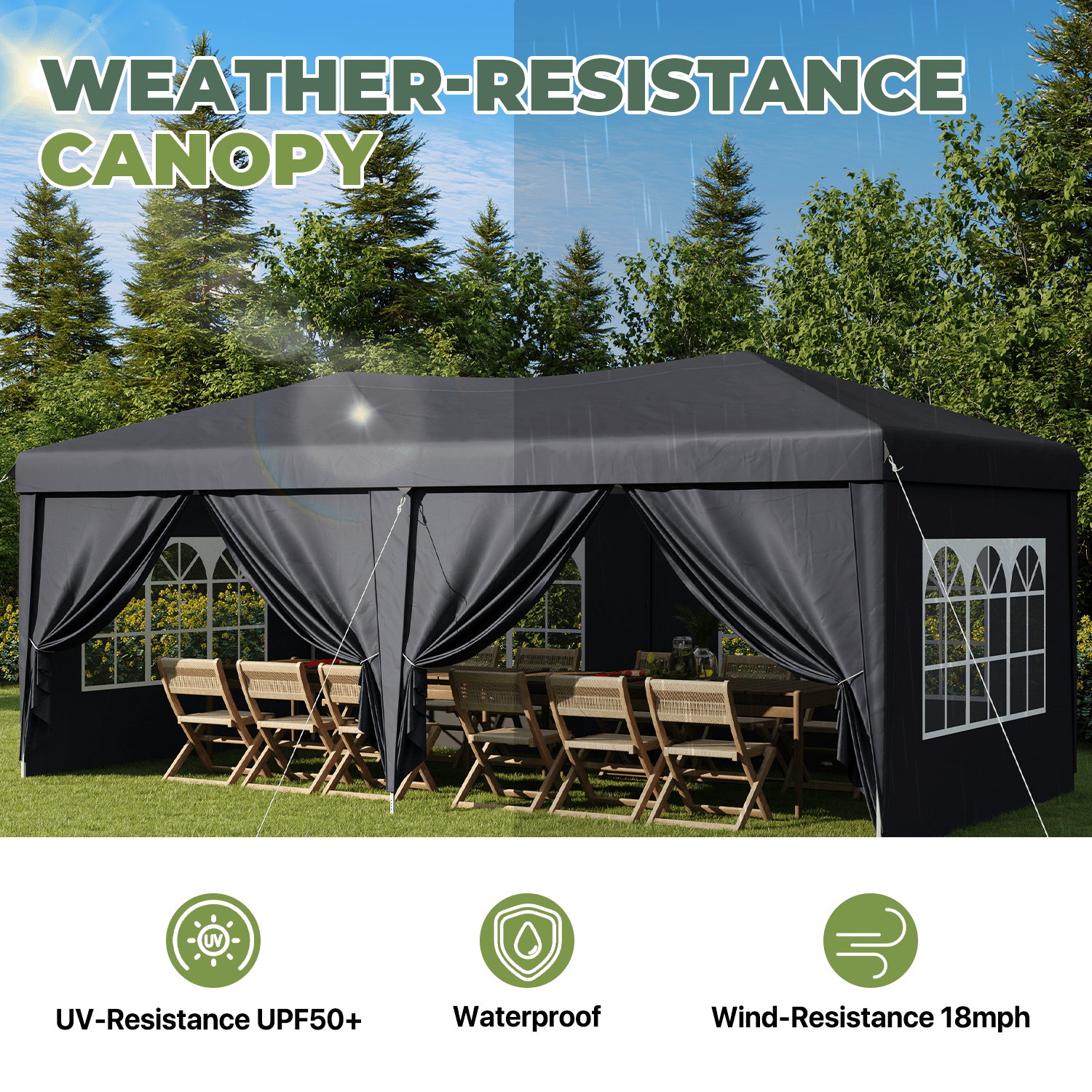 BaPiPro 10'x20' Pop up Canopy Tent, Folding Outdoor Party Wedding Event Tent with 6 Removable Sidewalls, 4 Windows, Portable Instant Shelter Canopy Gazebo, Gray