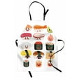 thumbnail image 1 of Wasabi Apron, Funny Cartoon Sushi Characters with Various Facial Expression on Plain Backdrop, Unisex Kitchen Bib with Adjustable Neck for Cooking Gardening, Adult Size, Multicolor, by Ambesonne, 1 of 4