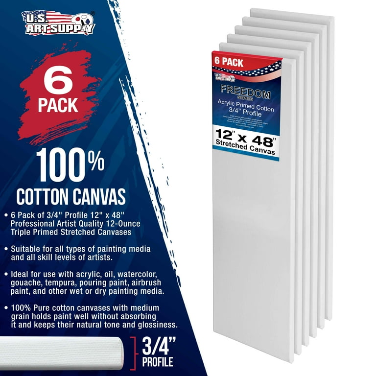 12 x 24 inch Stretched Canvas 12-Ounce Triple Primed, 6-Pack - Professional  Artist Quality White Blank 3/4 Profile, 100% Cotton, Heavy-Weight Gesso