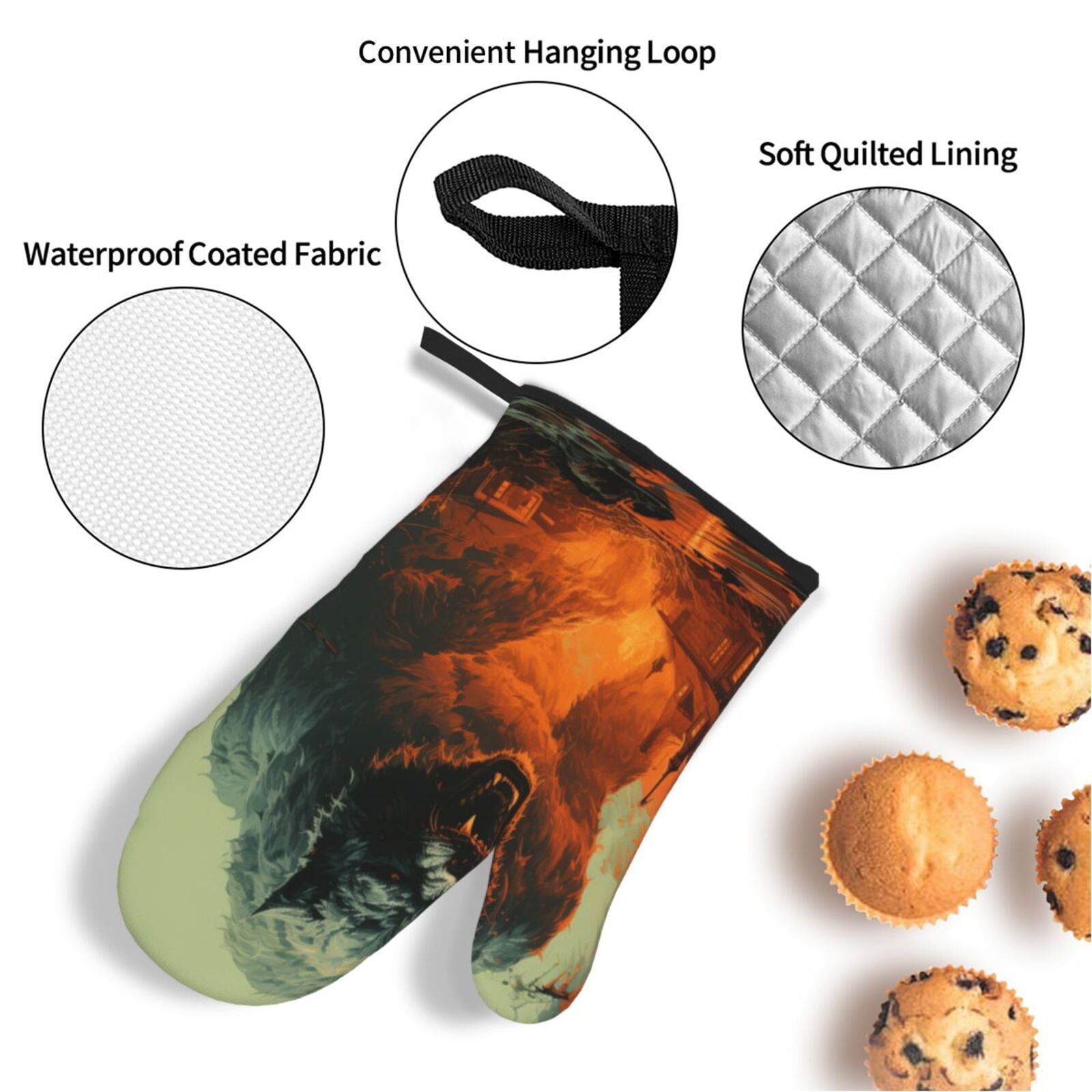 Werewolf Night Cool Art 4Pcs Oven Mitts and Pot Holders Sets Oven Kitchen Gloves Hot Pads for Cooking BBQ Baking Grilling
