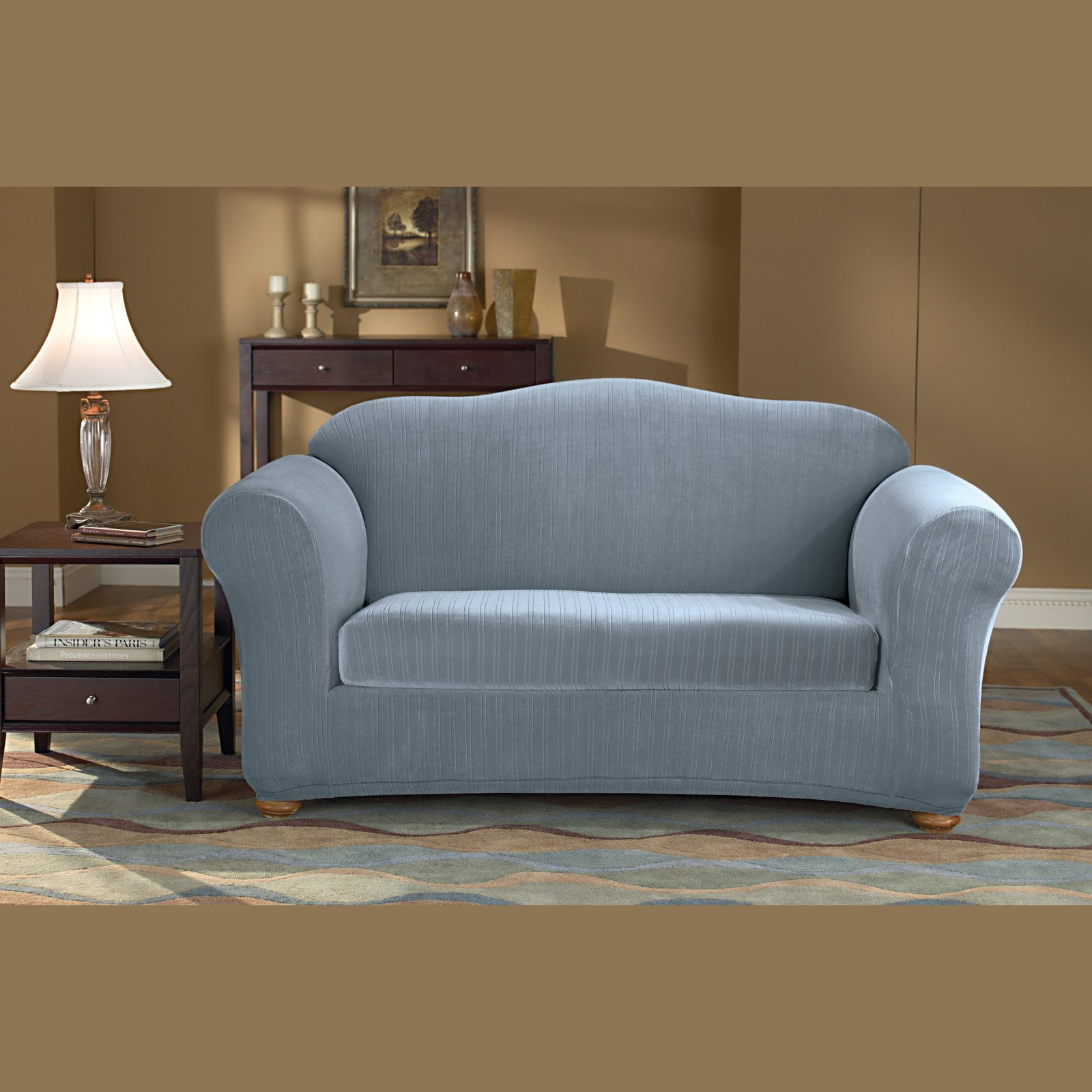 Recliner Slipcover Sure Fit Stretch Pinstripe 1-Piece french blue 