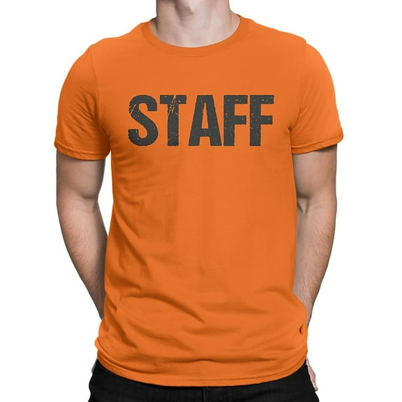 Neon Orange Staff T-Shirt Front & Back Print Mens Event Shirt Tee Medium