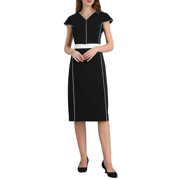 INSPIRE CHIC Women's Contrast Color Dresses Knee Length Office Cap Sleeve Sheath Dress S Black