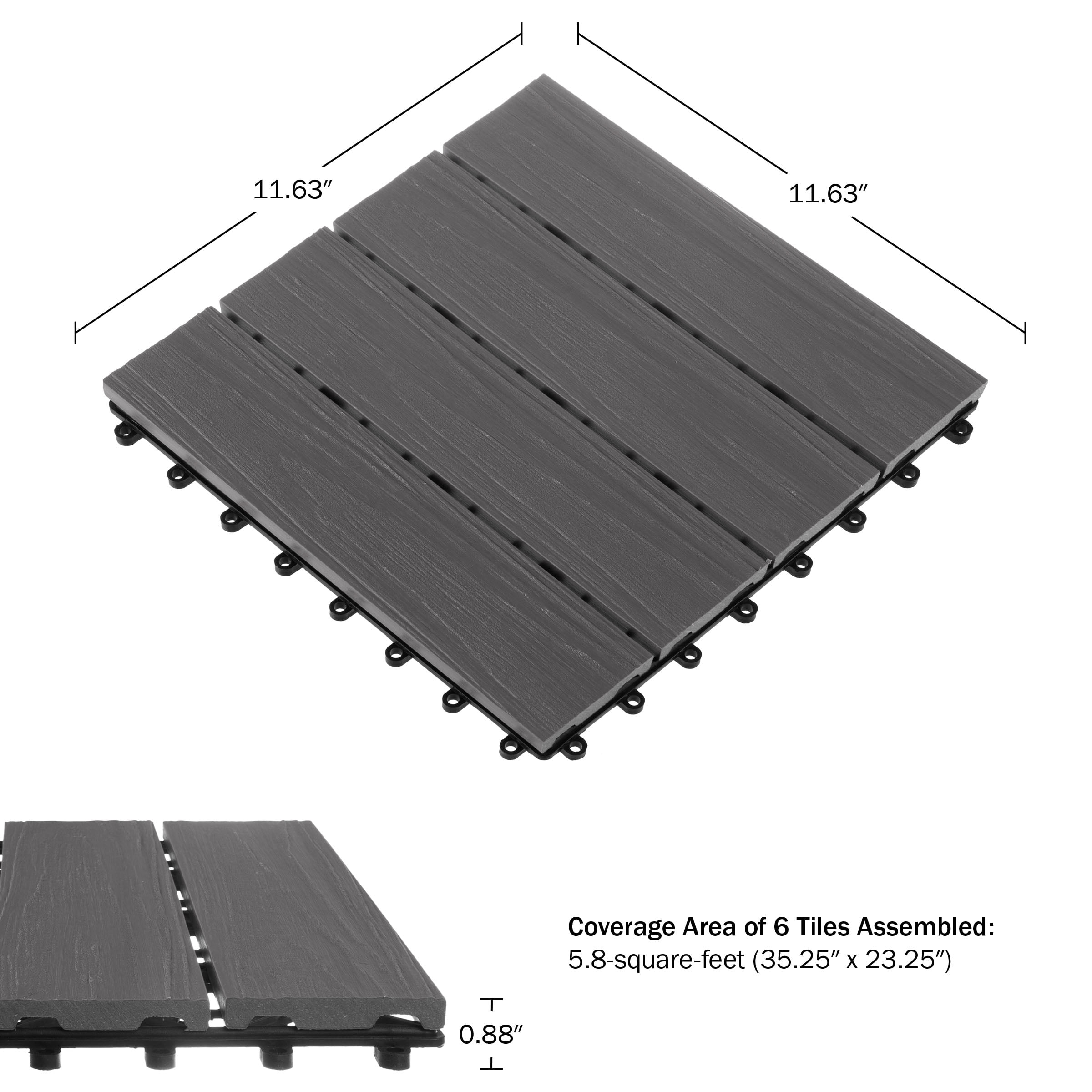 Pure Garden 6PK Interlocking Deck Tiles Woodgrain Outdoor Flooring, Gray