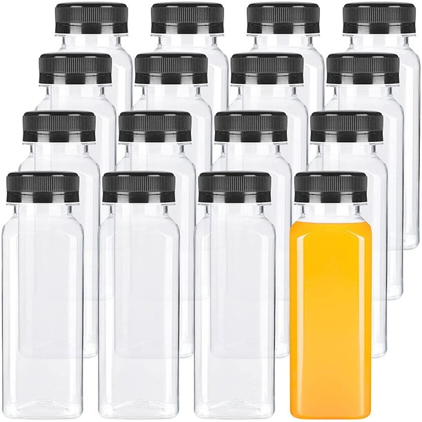 HHHC Lot de 16 bouteilles de jus en plastique vides de 7 onces avec  bouchons clairs épaissir les bouteilles de jus réutilisables pour les jus  faits maison, le lait et les boissons