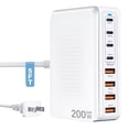thumbnail image 1 of Cargador USB C Linboll, 200 W, 8 puertos, centro de carga rápida GaN, 1 of 8