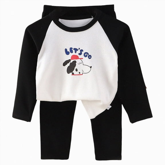Duqingm Baby Girl Clothes 6 12 18 24 Months 2T 3T 4T 5T Toddler Boy Pant Set Cartoon Cotton Fall Winter Long Sleeve T-Shirt and Pants Black,6-12 Months
