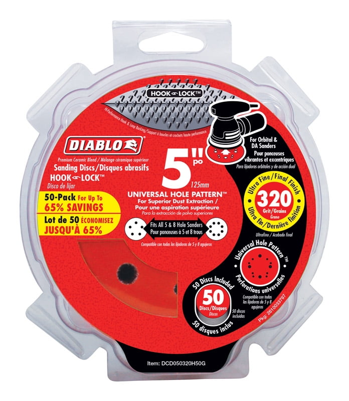 Diablo 5 in. Ceramic Blend Hook and Loop Sanding Disc 320 Grit Ultra Fine 50 pk