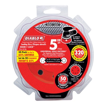 UPC: 0008925136989 | Diablo 5 in. Ceramic Blend Hook and Loop Sanding Disc 320 Grit Ultra Fine 50 pk