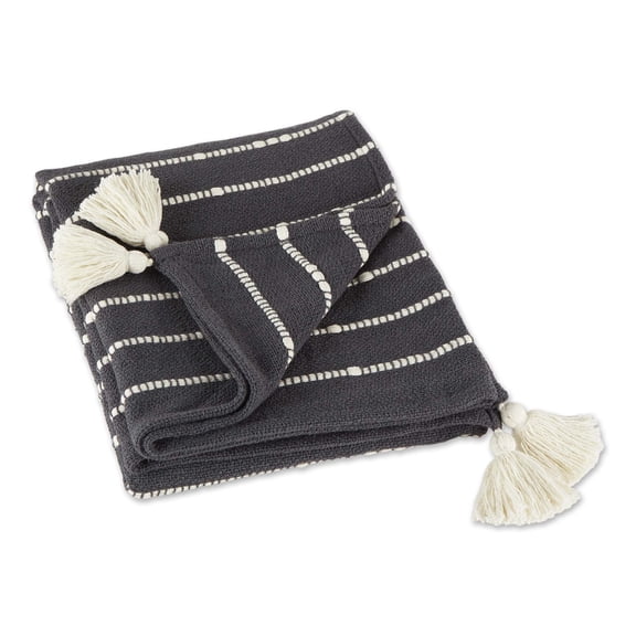 Mineral Gray and Off White Slub Stripe Throw