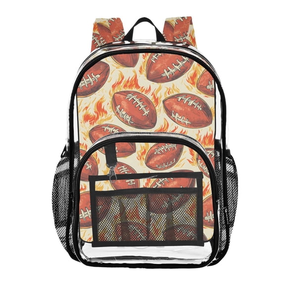 ALAZA Clear Backpack Rugby Football Fire PVC Transparent BookBag