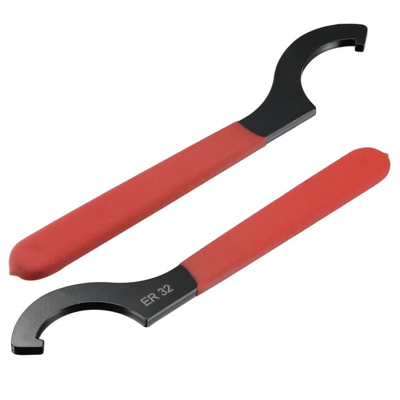 C Hook Spanner Wrench for Lathe Clamping ER32 Collet Chuck Nut w Red Non-slip Handle 2pcs