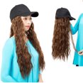 thumbnail image 1 of 20" Curly Baseball Cap With Hair Curly Long Wavy Corn Wave Hairpiece With Baseball Hat Attached Adjustable Cap Synthetic Yaki Hair for Girls Women (Black/Brown), 1 of 7