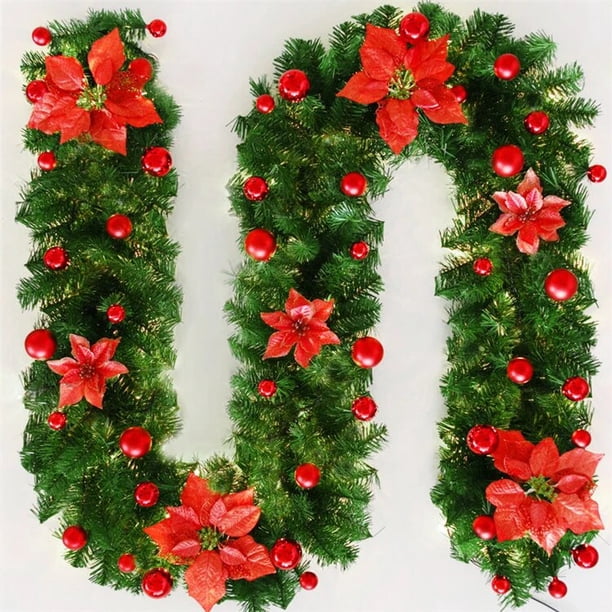 Guirnalda LED de ratán para decoración de Navidad, tira de adorno de flores artificiales, 2,7 M