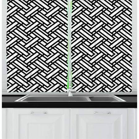 Black And White Curtains 2 Panels Set Monochrome Interlocking