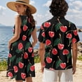 thumbnail image 4 of Jeiento Red Cherry Matching Vacation Outfits for Couples Dresses for Women Luau Party Aloha Shirt Men Beach Shirts Tiered Pleated Dress Matching Hawaiian Outfits, 4 of 6