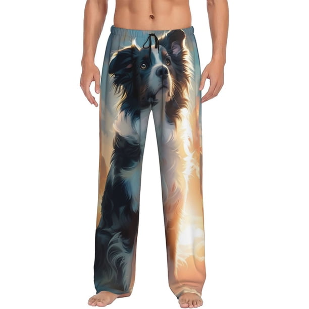 Fotbe Cloud Border Collie Pantalones de Pijama para Hombre, Pantalones de Dormir, Pantalones de Casa con Cintura Ajustable y Bolsillos-XX-Large