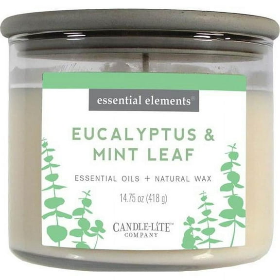 Candle Lite  14.75 oz Eucalyptus & Mint Leaf 3-Wick Jar Candle with Gray Wood Lid
