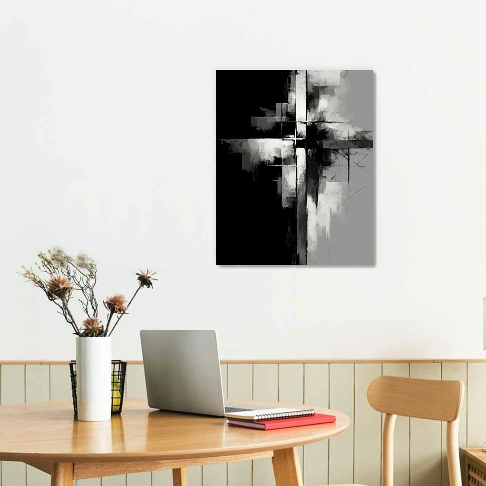 COMIO Black and White Abstract Wall Art for Living Room Gray Painting Canvas Office Bedroom Wall Art Framed