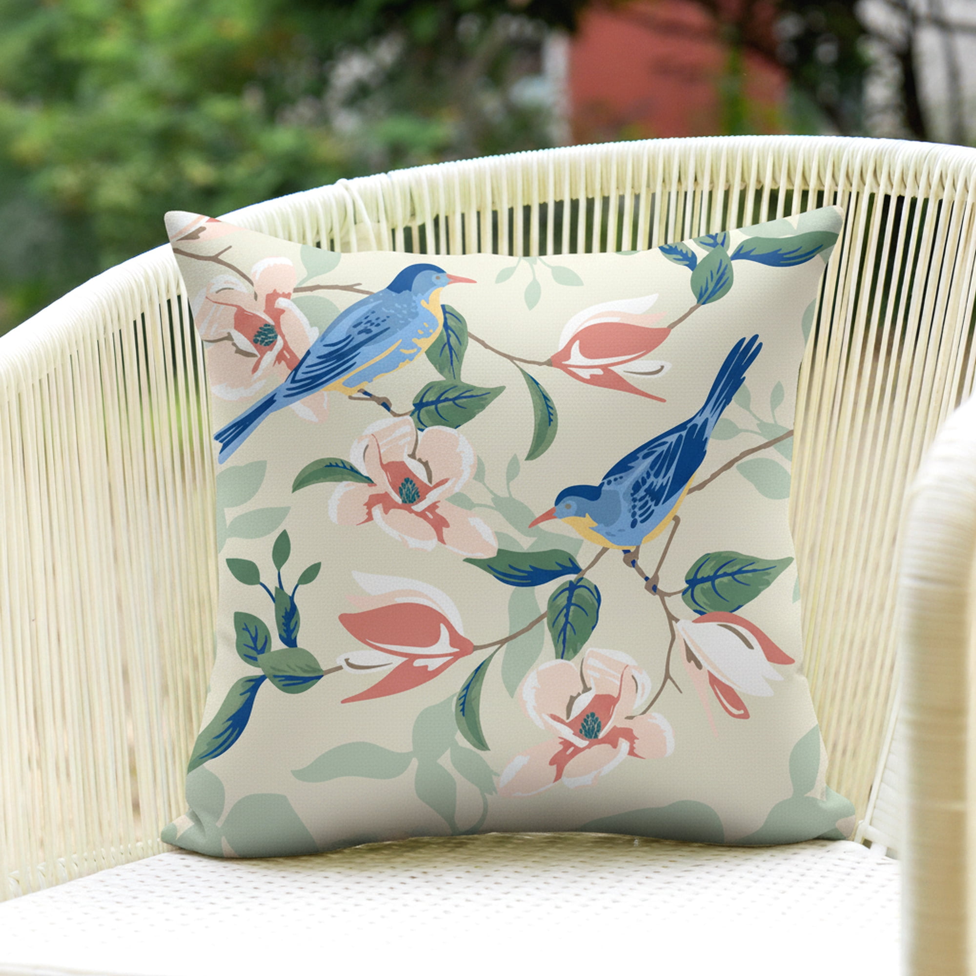 Mainstays 16 in x 16 in Blue Bird Outdoor Pillow, Multi-color