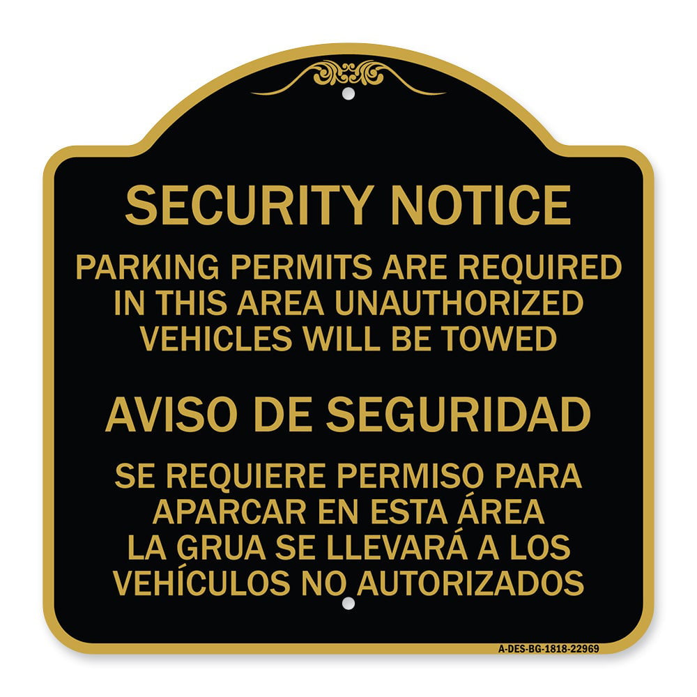 Parking Permits are Required in This Area Red & White 18 X 24 Aluminum Sign SignMission Designer Sign Unauthorized Vehicles Will Be Towed Aviso De Seguridad Se Requiere Permiso para Aparcar 
