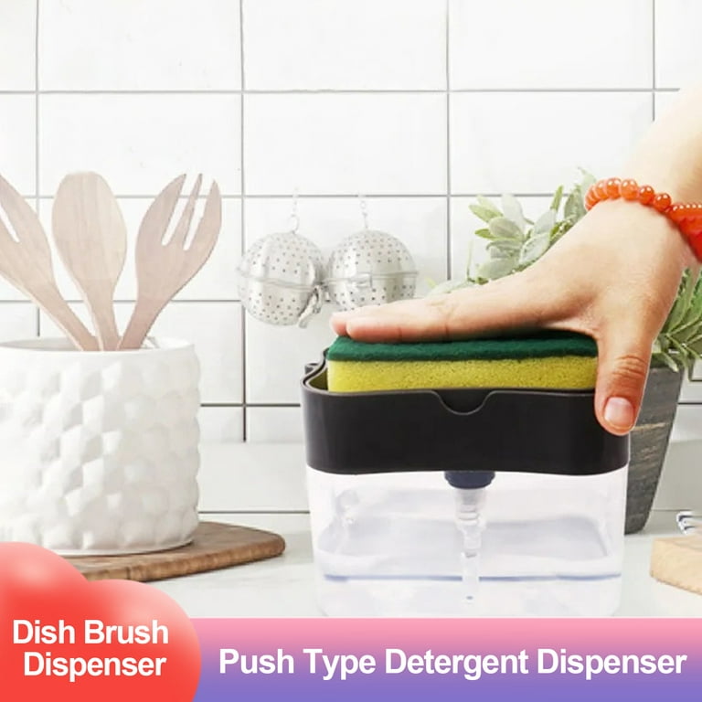 S&T INC. Dish Soap Dispenser and Sponge Holder for Kitchen Sink, Sponge  Included, 13 Ounces, Metallic Silver