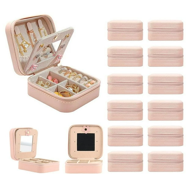 12Pcs Organizadora de Joyero de Viaje, Portátil Joyero Viaje Cajas, Estuche Pequeño para Joyas con Espejo, lhajeros joyeria mujer de cuero PU, Para anillos, pendientes, collares y relojes