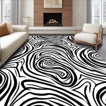 Flatwoven High Traffic Area Rug, Contemporary Displaying Layered Tiger Stripes with Negative Space, Non Slip, Stain Resistant, Washable Area Rugs for Living Room, Bedroom(Black, 8X8)