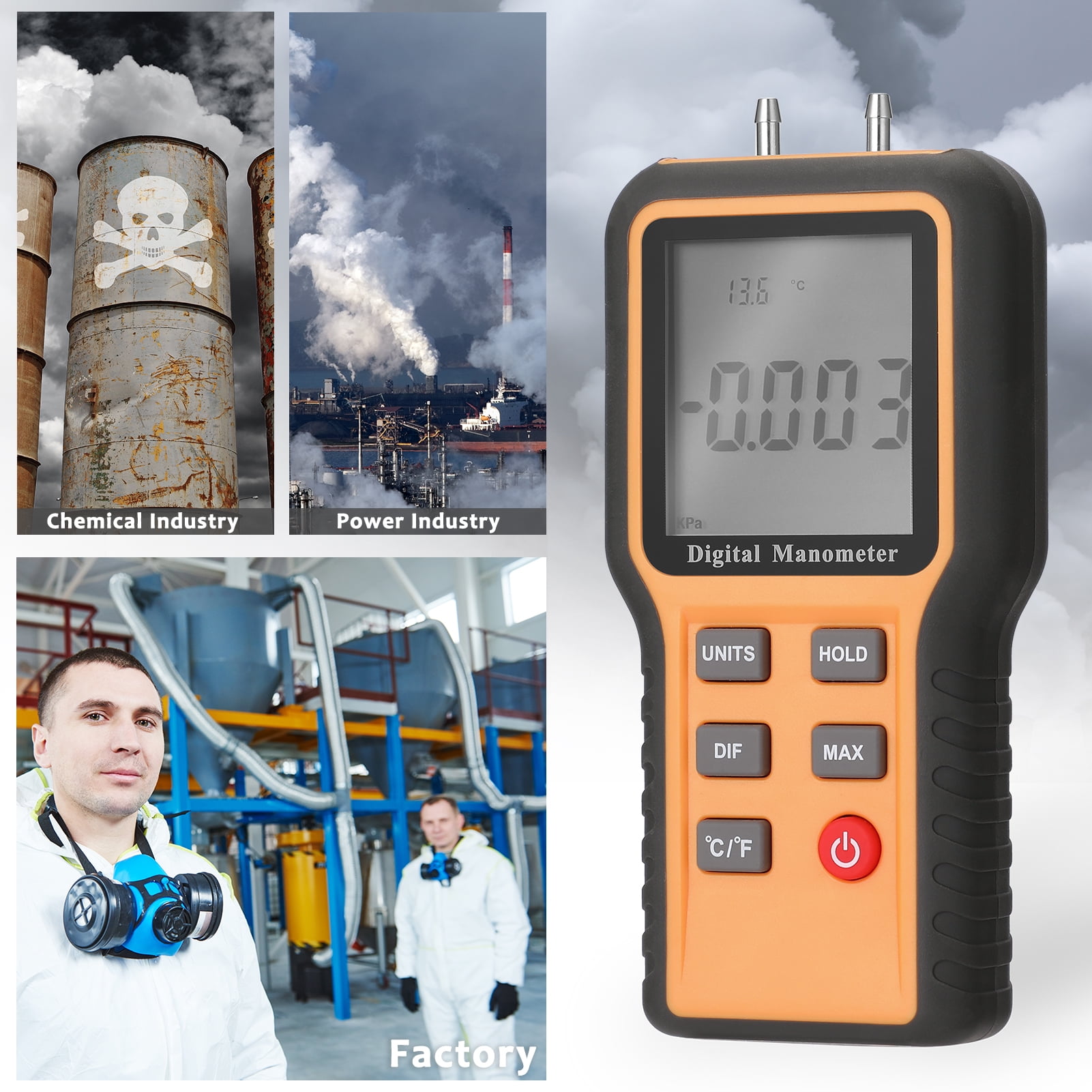 Manometer Two Differential Pressure Gauge HVAC Gas Pressure Tester Measuring Range: ±20.68 kPa / ±2.999 psi Professional Air Pressure Meter Batteries included 