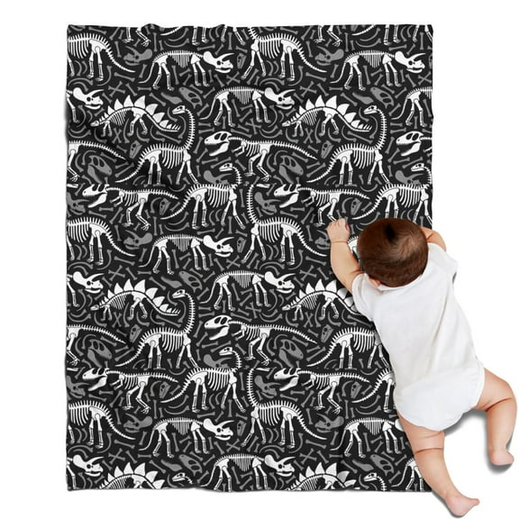 Black Cartoon Dinosaurs Fossils Pattern Blanket,Comfortable Soft Flannel Throw Blanket,All Season,Warm Lightweight Blankets for Sofa Bed Couch Living Room Chair,30"x40"