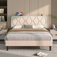 thumbnail image 6 of VECELO Upholstered Full Bed Frame with Headboard Adjustable, Velvet Platform Bed with LED Lights, Charging Station, Mattress Foundation with Wooden Slats, Noise Free, No Box Spring Needed, Beige, 6 of 7