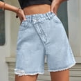 thumbnail image 6 of ClodeEU Women's High Waisted Frayed Hem Denim Bermuda Shorts,Casual Summer Jean Shorts with Pockets Sky Blue,Women's Plus S, 6 of 7
