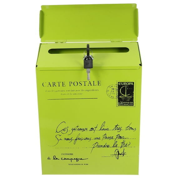 Worgeous Vintage Wall Mount Mailbox Mail Postal Letter Newspaper Box Iron Lock Letter Box Retro Outdoor Waterproof Letter Storage Box Garden Decoration Green