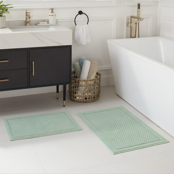 Host & Home Cotton 2-Piece Bath Rug Set, 17x24 & 20x32, Non-Slip Backing, Green