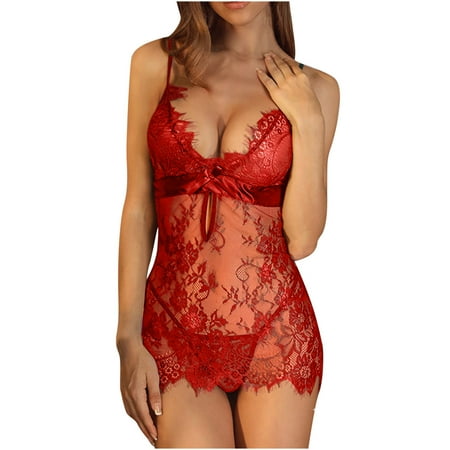 

Womens Sexy Lingerie Lace Babydoll Chemise Nightgown Teddy V Neck Keyhole Slip Sleepwear See Through Exotic Negligee