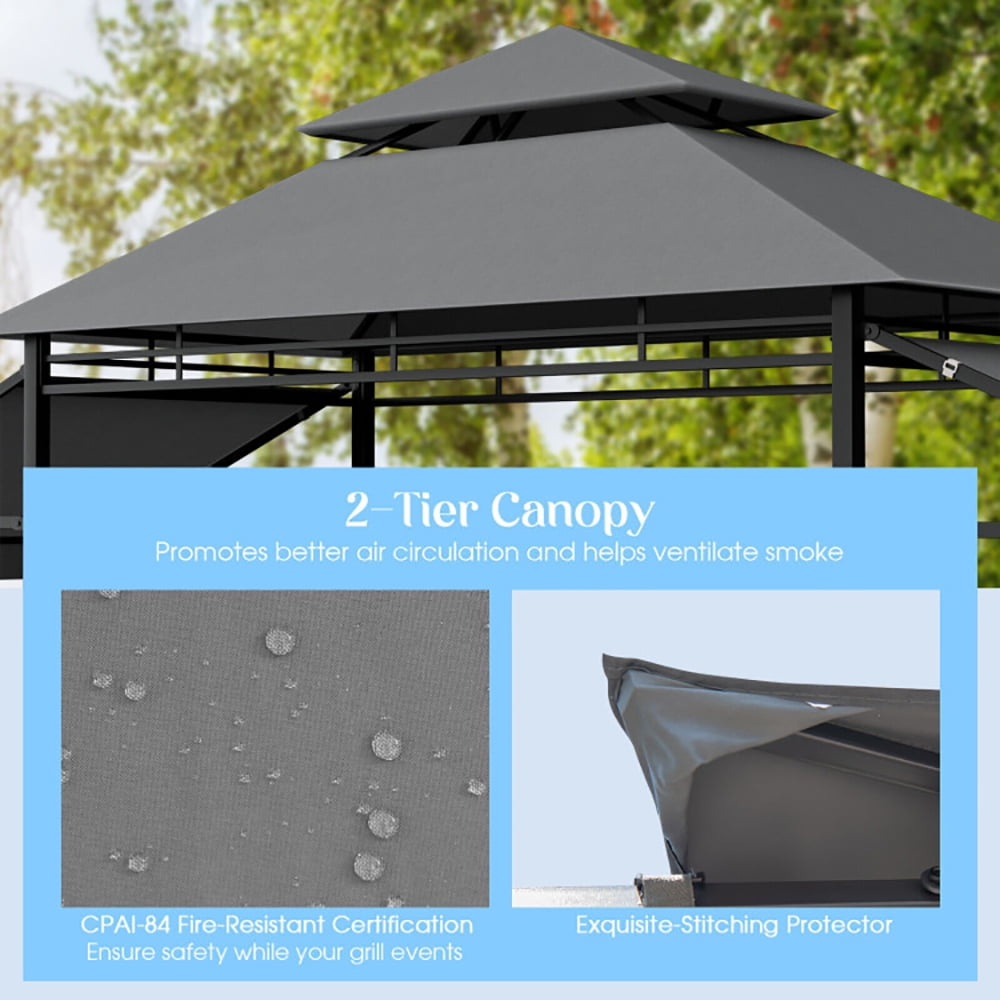 Aimee Lii 13.5 x 4 Feet Patio BBQ Grill Gazebo Canopy with Dual Side Awnings, Backyard Canopy Gazebo, Gray