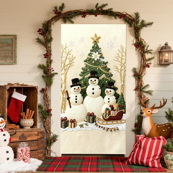 Mineart Christmas Snowman Door Cover Festive Design Decorative Door Curtain Hanging for Home Entryway Party Holiday Decoration