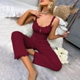 thumbnail image 6 of Gkeoshab Nightgowns for Women Women Camisole Long Trousers Jacquard Pajama Set Lightweight Blended Fabric Summer Casual Sleepwear Loungewear Wine M, 6 of 7