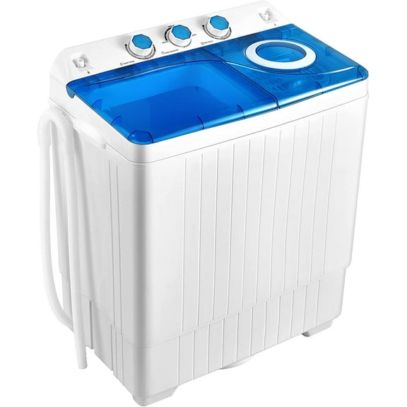 ARLIME Portable Washing Machine, 26 lbs Washer and Spinner Combo with Drain Pump,18 lbs Washing 8 pounds Spinning Twin Tub Mini Compact Laundry Washer for Dorms, Apartments, RVs (White Blue)