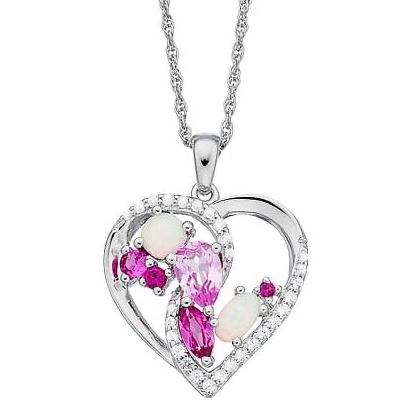 Brilliance 925 Sterling Silver Created Opal, Created Ruby, Created Pink Sapphire and Created White Sapphire Pendant with 18" Chain