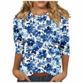 thumbnail image 2 of Jsaierl Tops for Women 3/4 Sleeve Casual Crew Neck Shirts Trendy Print Petite Blouses Flowy Dressy Tunic Top S-5XL, 2 of 5