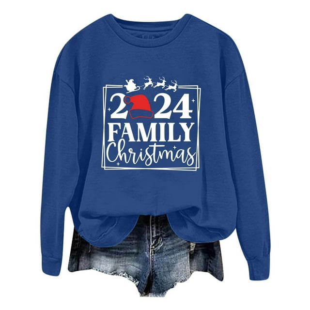 WEAIXIMIUNG Chandails en Molleton à Col Rond pour Femmes Graphiques Automne Noël Oversize Manches Longues Imprimé Lettres Légers Amples Blouse Top