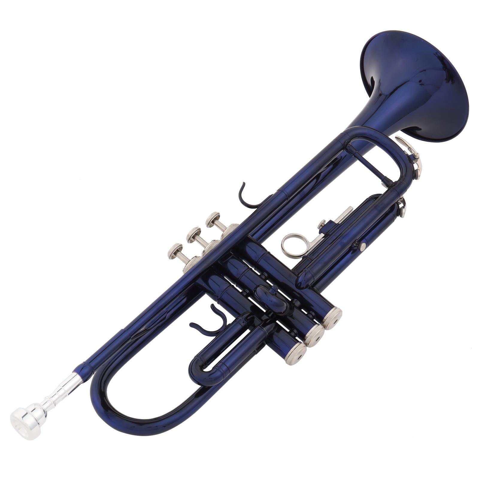 Blue trumpet with case and mouthpiece