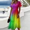 thumbnail image 2 of AHMOMEI Midi Dress for Women Summer Beach Vacation Wrap V Neck Swing Dresses for Women Trendy Loose Tie-Dye Short Sleeve Dresses, 2 of 6