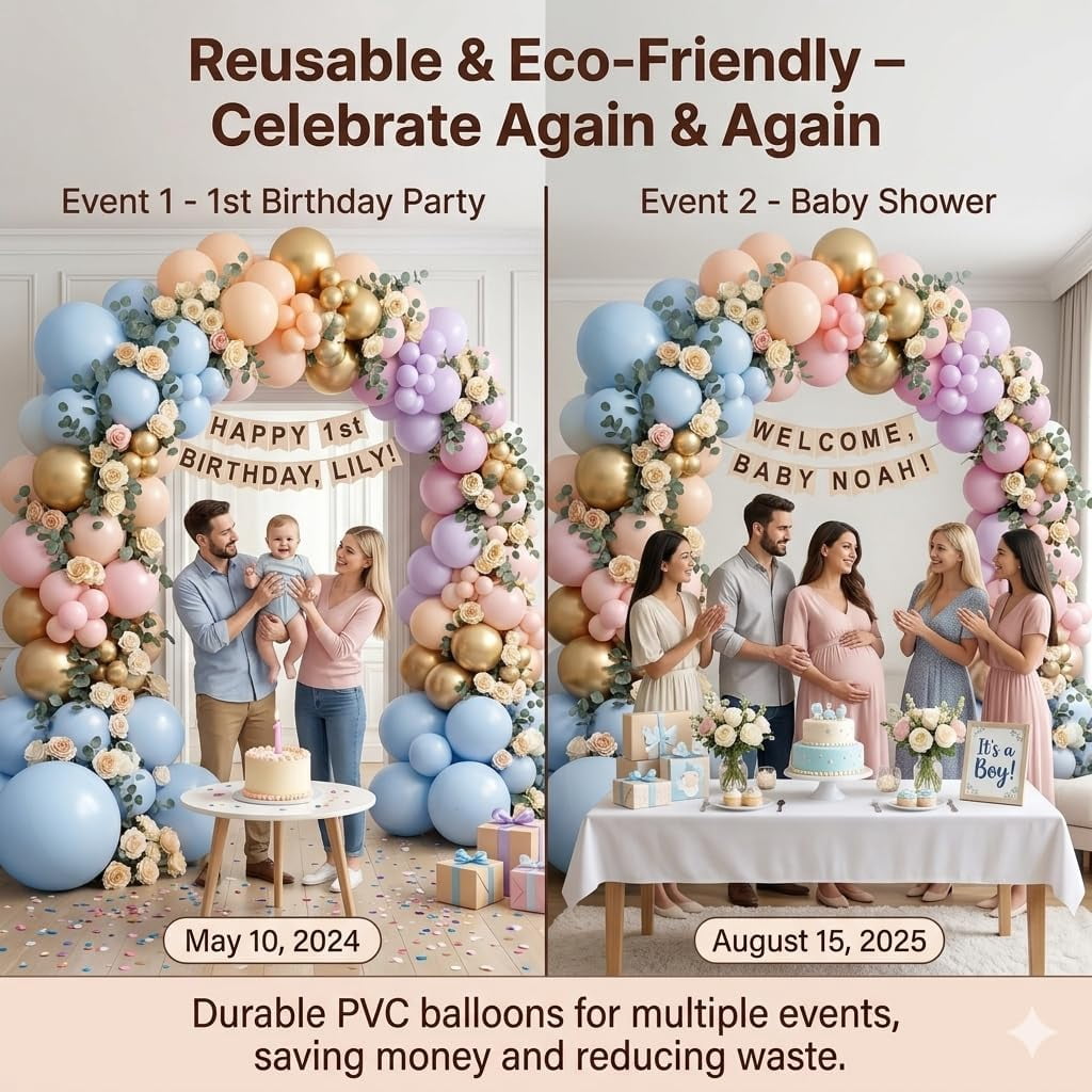 Reusable Inflatable Balloon Garland Arch Kit – Self-Inflating Reusable PVC Balloon Arch for Party, Wedding, Birthday, Baby Shower, Graduation, Easy Setup